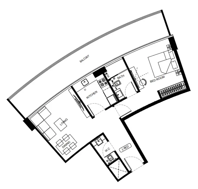 Binghatti HillCrest 1 bed floor plan, 913 sqft