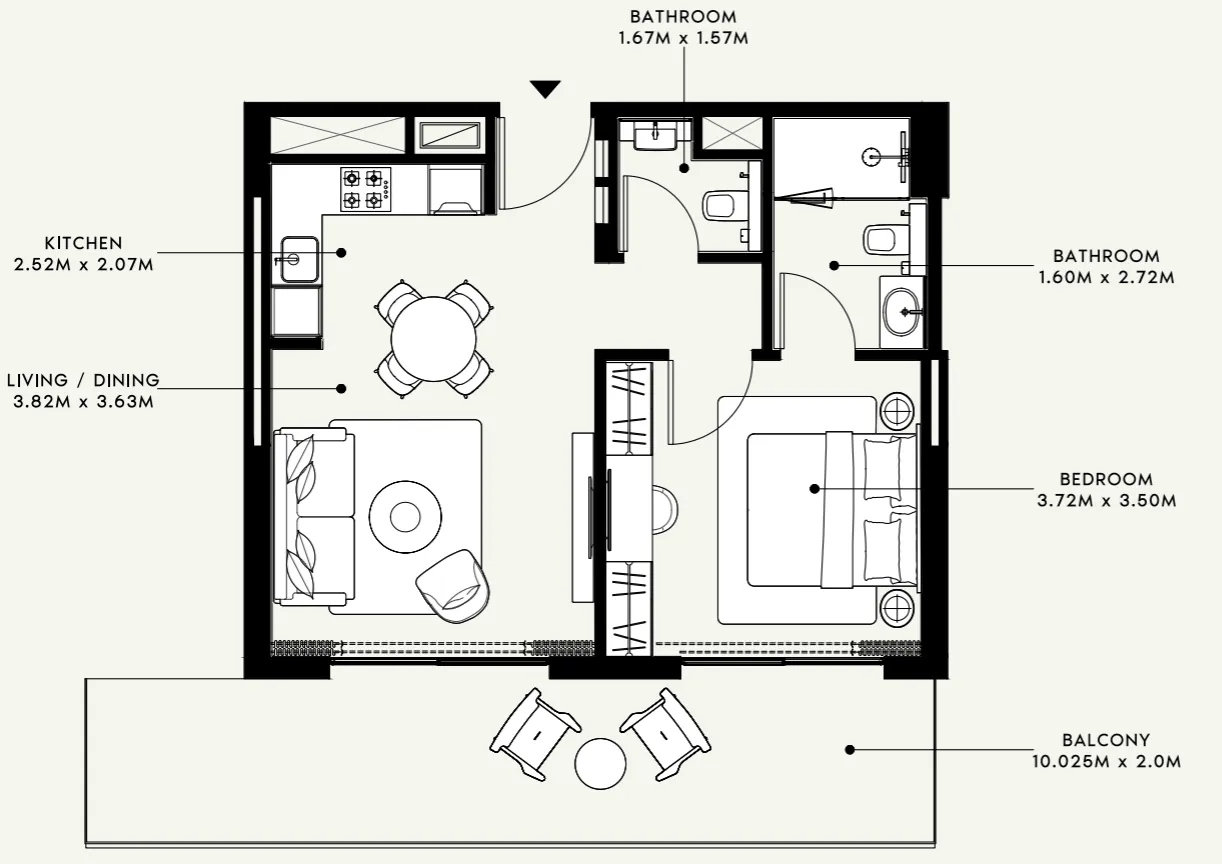 Azizi Venice 1 bed floor plan, 769 sqft