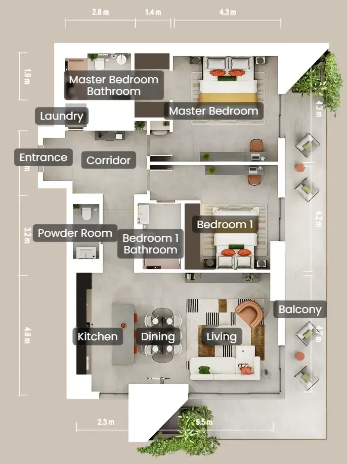 Rise by Athlon 2 bed floor plan, 1,440 – 1,720 sqft