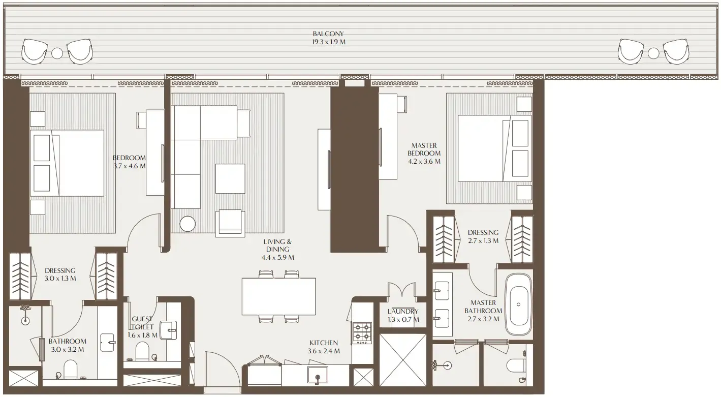 Akala Residences 2 bed floor plan, 1,723 sqft