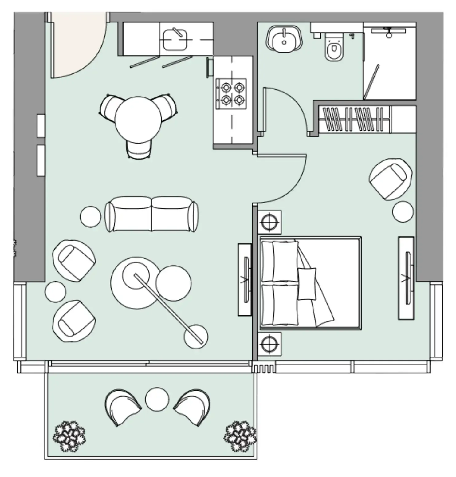 The Edge 1 bed floor plan, 619 – 620 sqft
