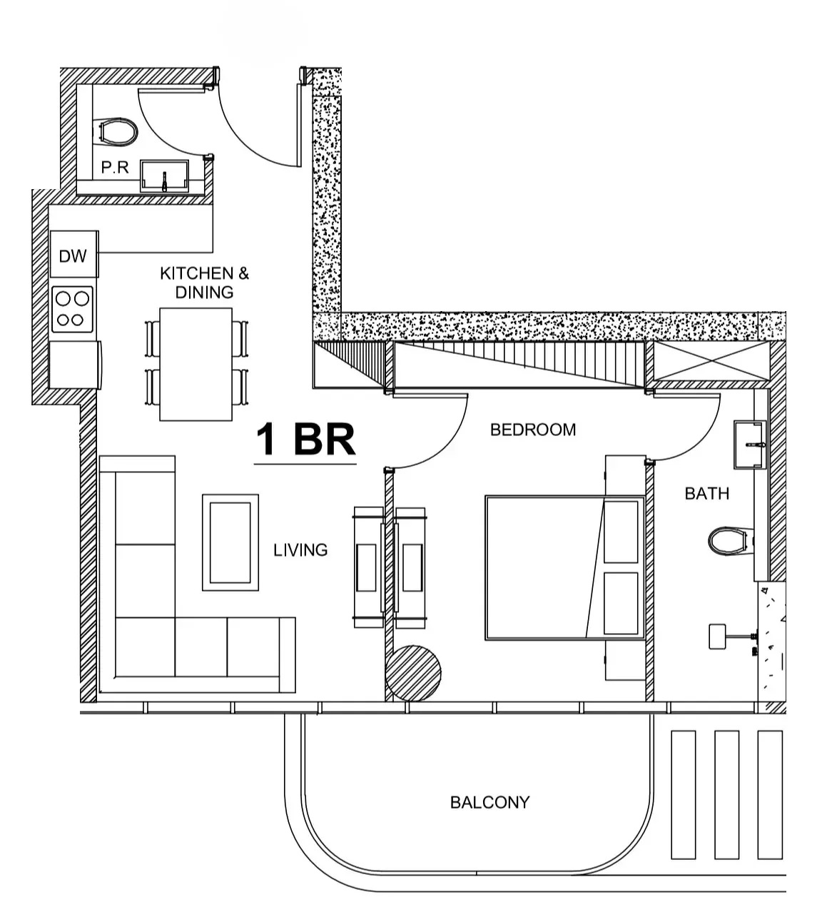 Villa Del Brunello 1 bed floor plan, 641 – 717 sqft