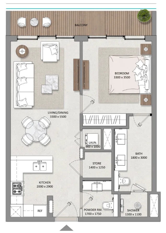 Mayfair Nexus 1 bed floor plan, 995 sqft