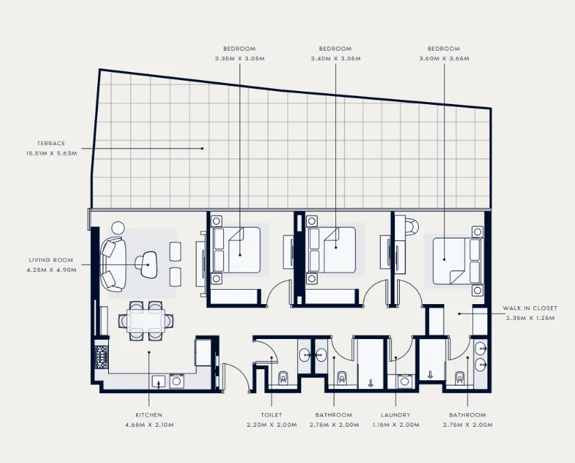 Azizi Venice 3 bed floor plan, 2,051 sqft