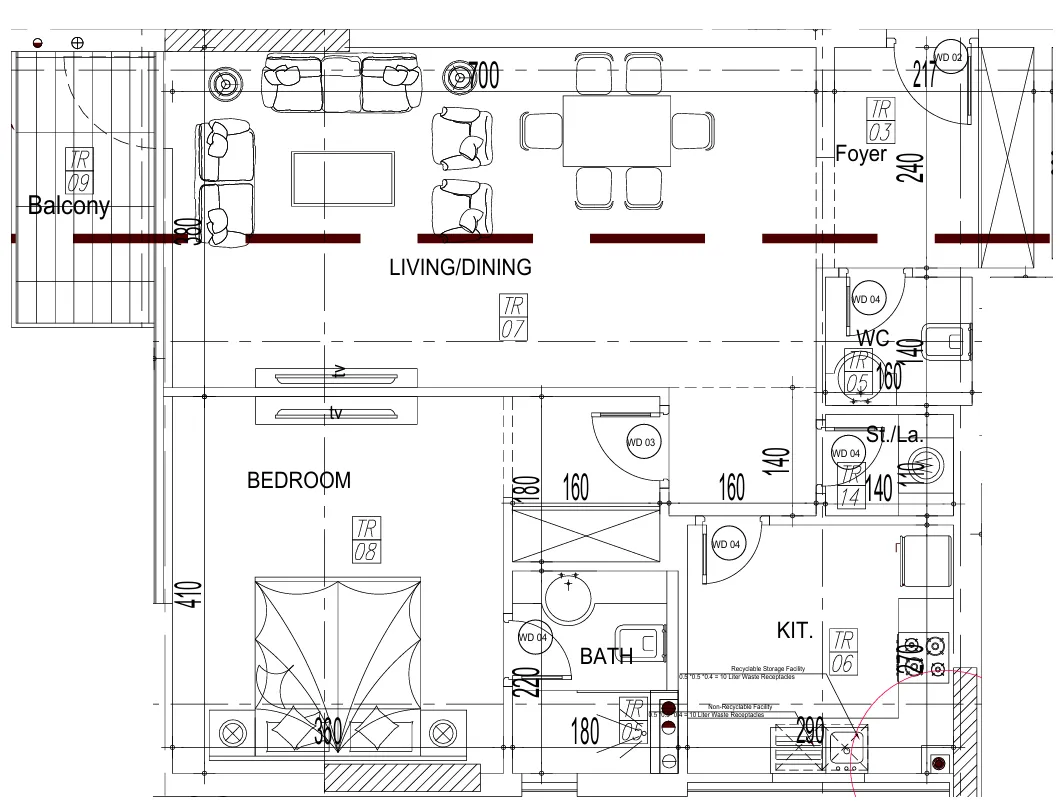 Paradise View II 1 bed floor plan, 839 sqft