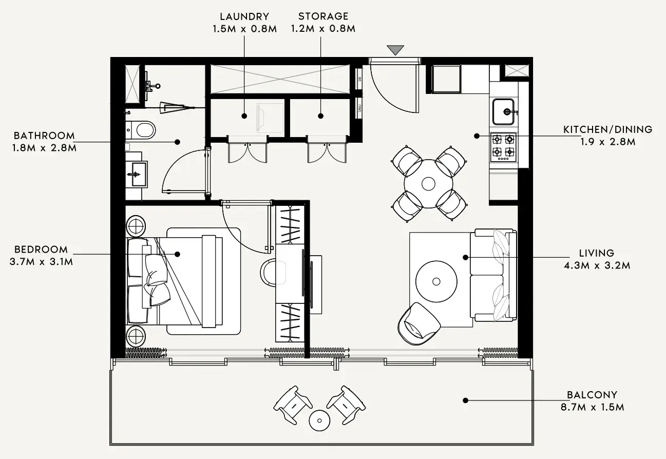 Azizi Milan 1 bed floor plan, 717 sqft
