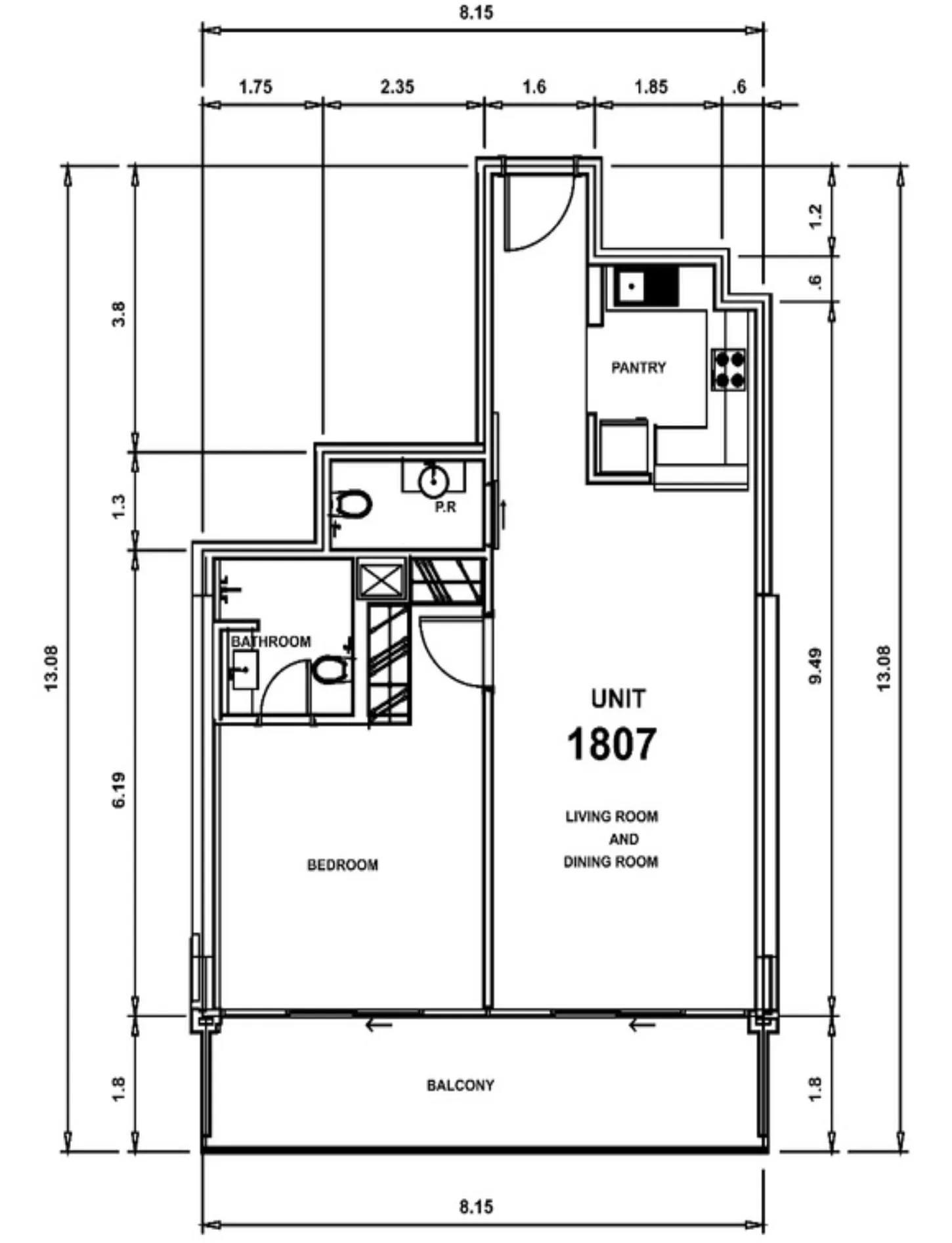 SOL Bay 1 bed floor plan, 915 sqft