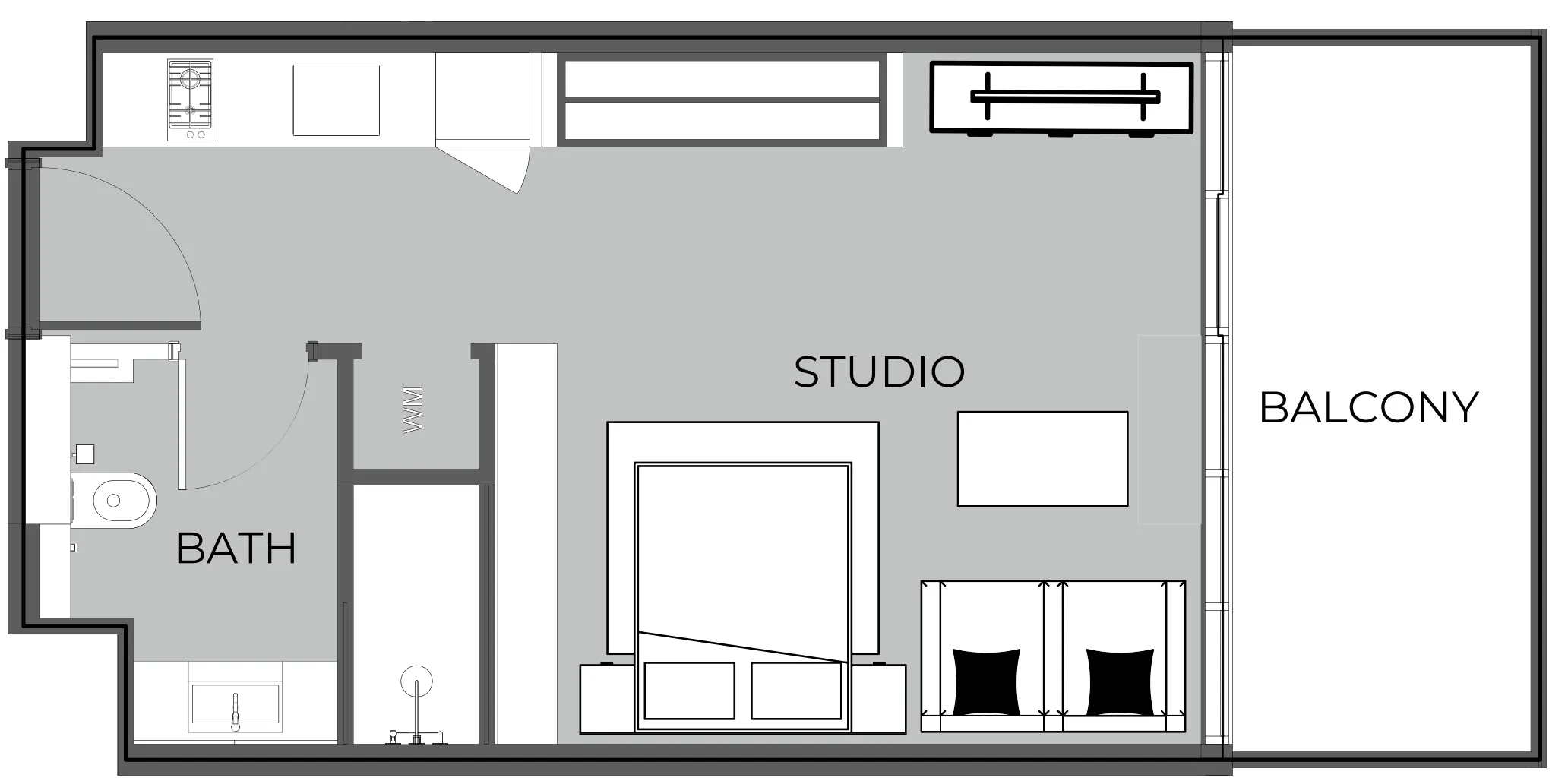 The Boulevard Studio floor plan, 457 sqft