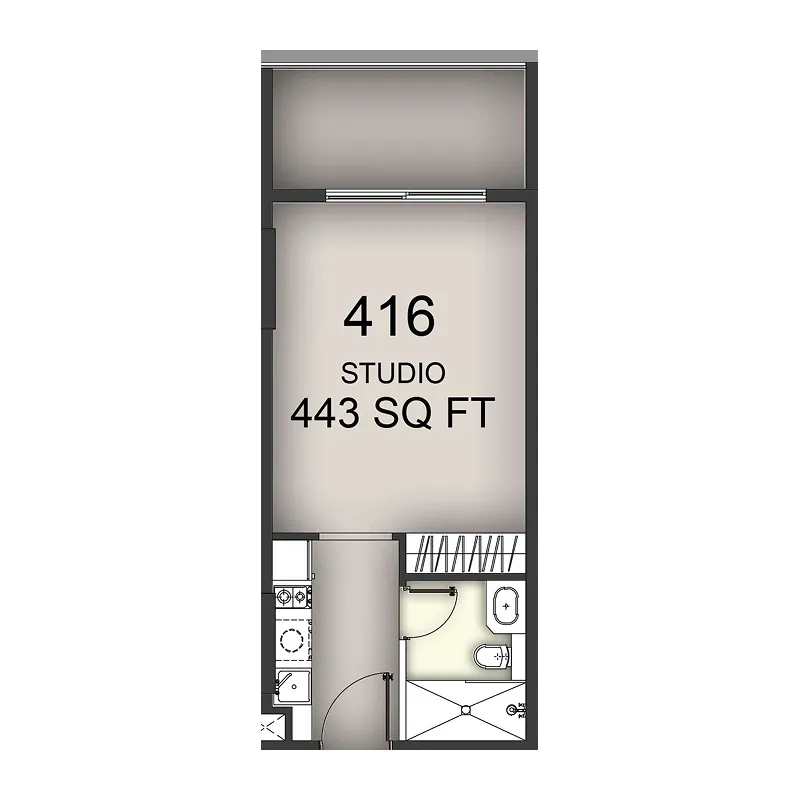 Aizel Tower Studio floor plan, 443 sqft