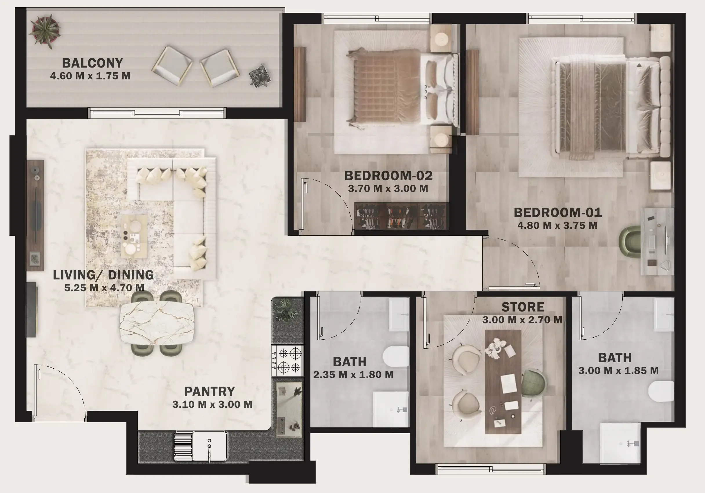 VOI Residence 2 bed floor plan, 1,004 sqft