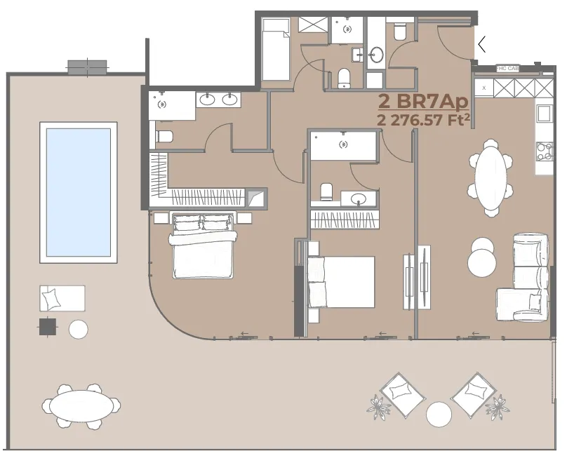 House of WELL 2 bed floor plan, 2,505 sqft