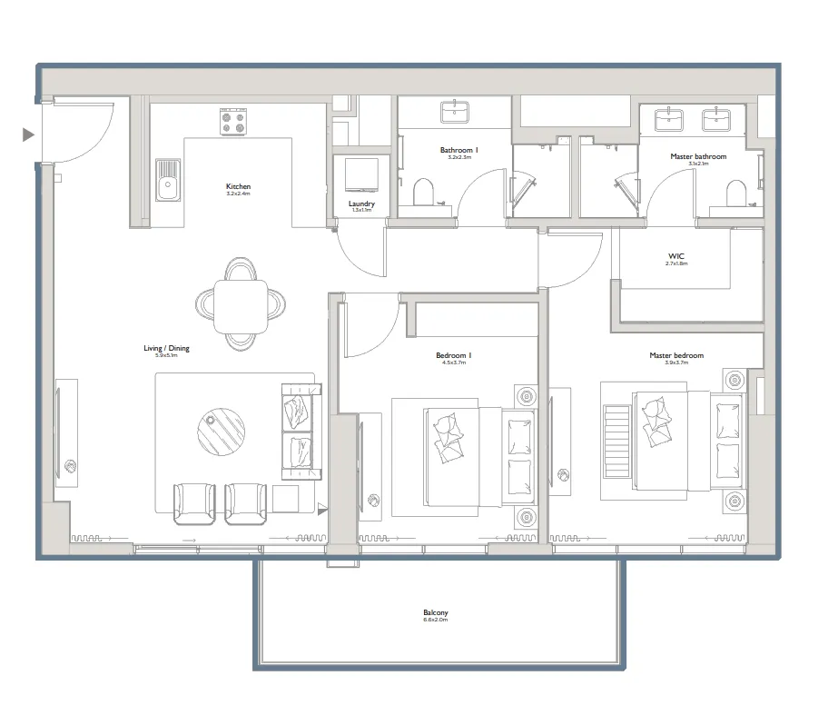 Serenia District East Residences 2 bed floor plan, 1,364 – 1,785 sqft