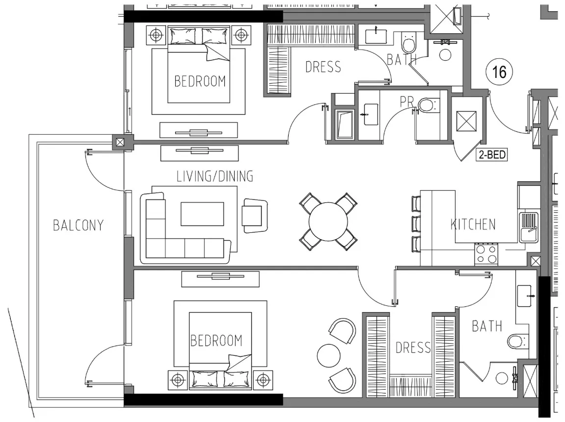 Damac Riverside Views 2 bed floor plan, 1,256 sqft