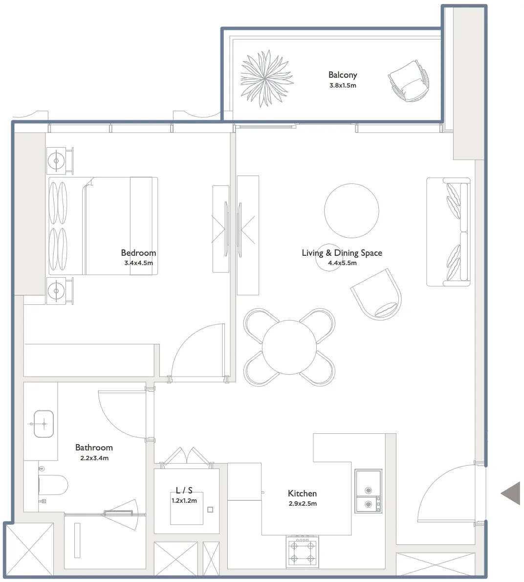Serenia District West Residence 1 bed floor plan, 825 sqft