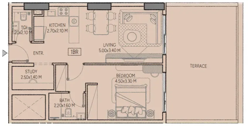Weston by Wadan Phase 1 & 2 1 bed floor plan, 972 sqft