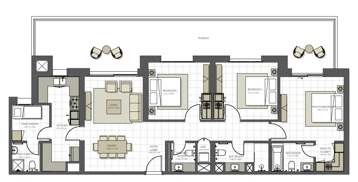 Citrine Residence 3 bed floor plan, 1,991 sqft