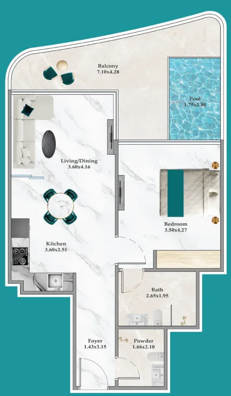 Breez 1 bed floor plan, 764 sqft