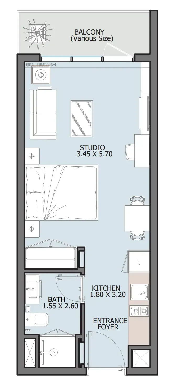 Verdana III Studio floor plan, 320 – 380 sqft