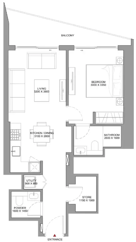 The Serene at Sobha Central 1 bed floor plan, 731 sqft