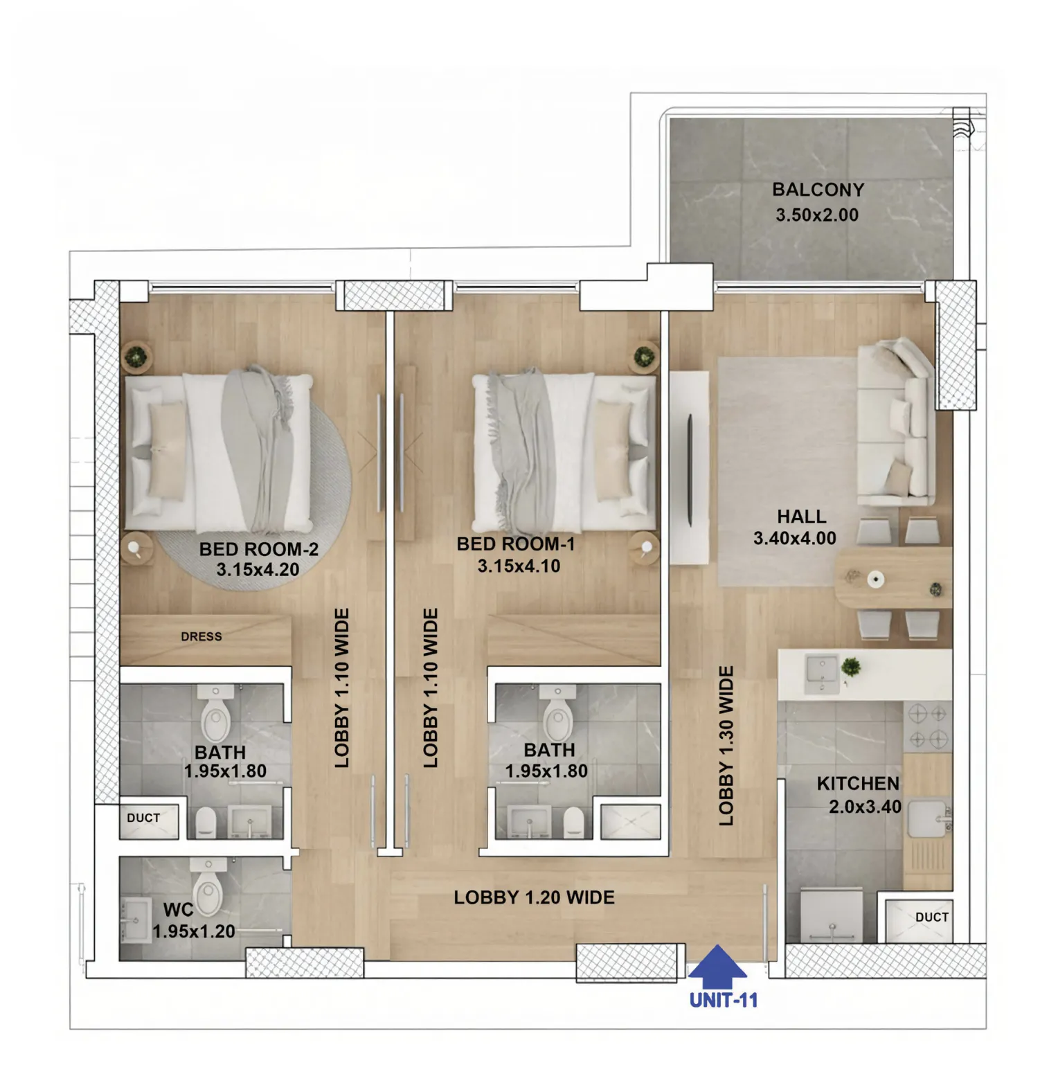 RR Grand 2 bed floor plan, 918 – 991 sqft
