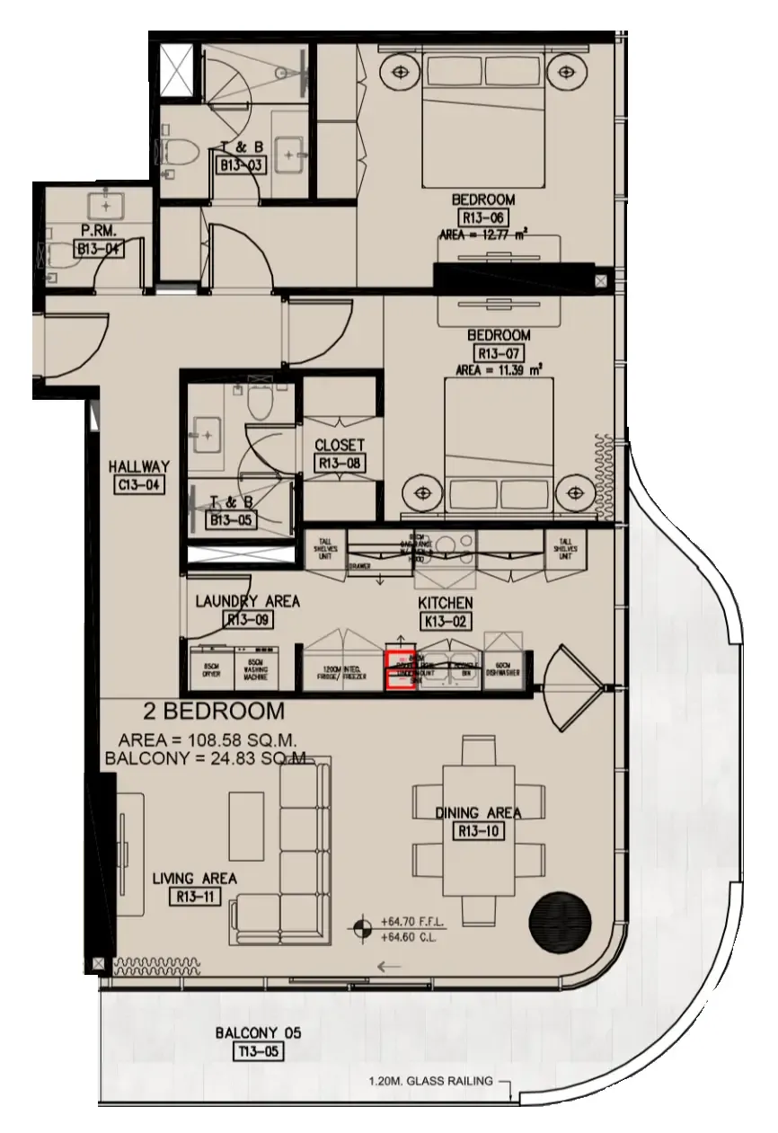 Azha Millennium Residences 2 bed floor plan, 1,436 sqft