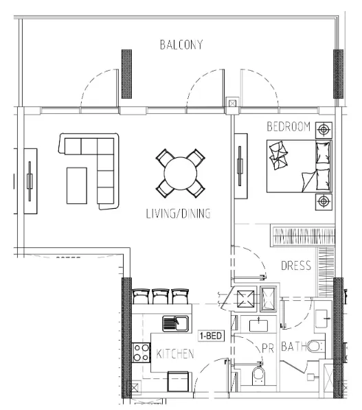 Damac Riverside Views 1 bed floor plan, 1,047 sqft