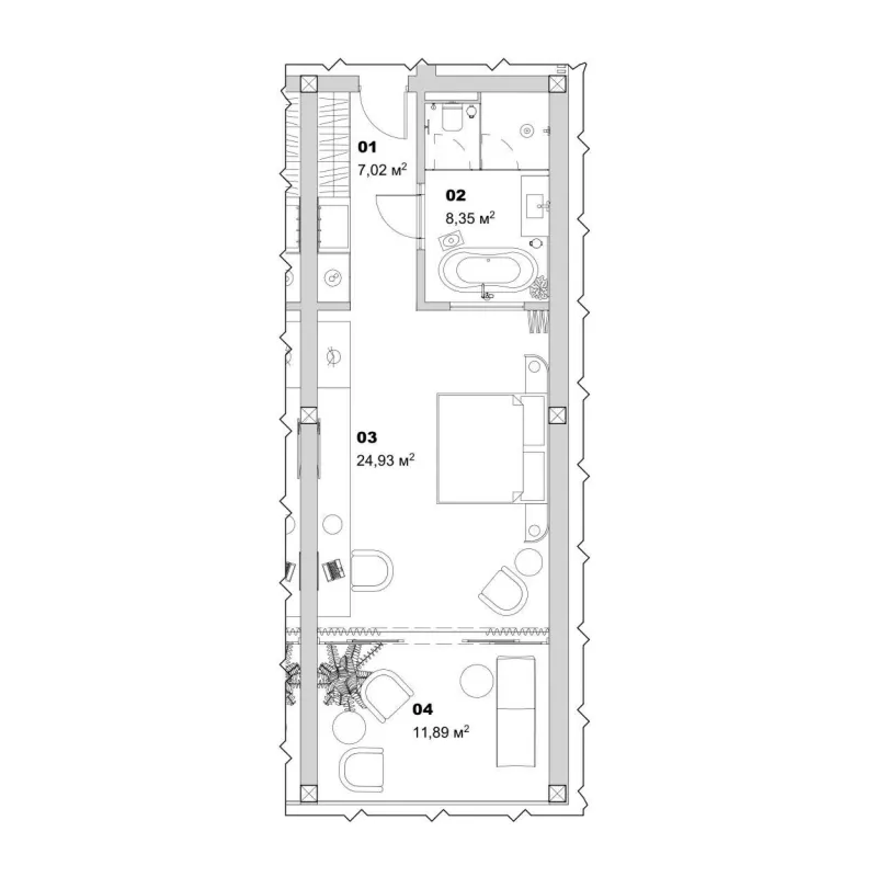Salt Virgin Beach 1 bed floor plan, 561 sqft