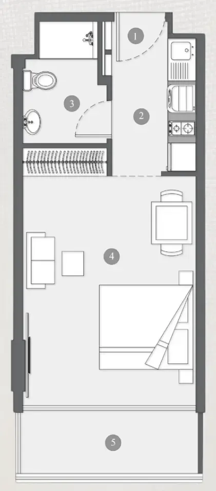 Elevia Residences  Studio floor plan, 407 sqft