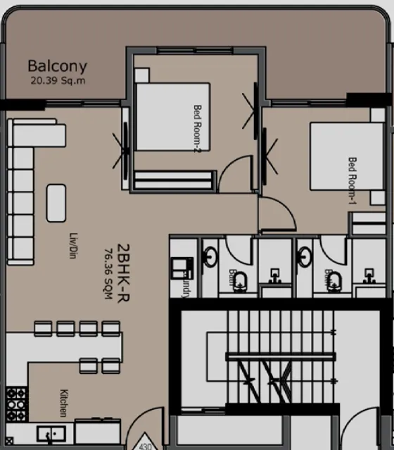 Golden Woods Albab Views 2 bed floor plan, 1,049 sqft