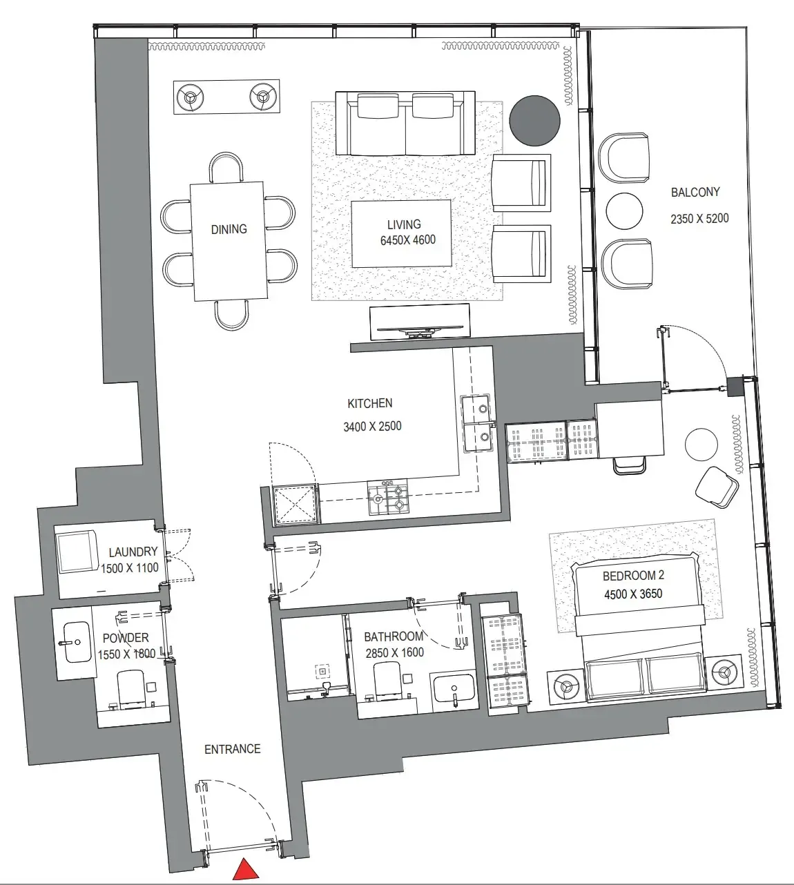 Sobha Seahaven 1 bed floor plan, 1,130 sqft