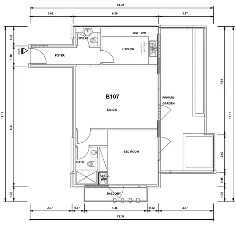 Parkwood Residences 1 bed floor plan, 1,187 sqft