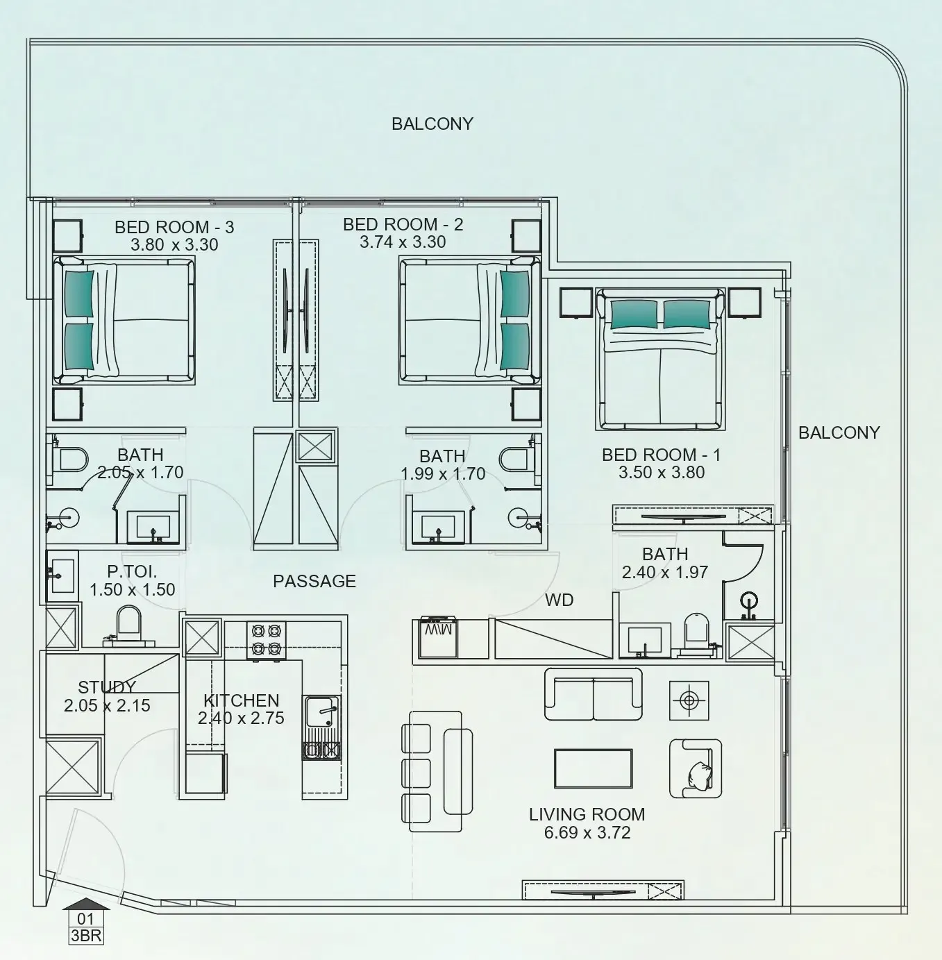 Floarea Breeze 3 bed floor plan, 1,901 sqft