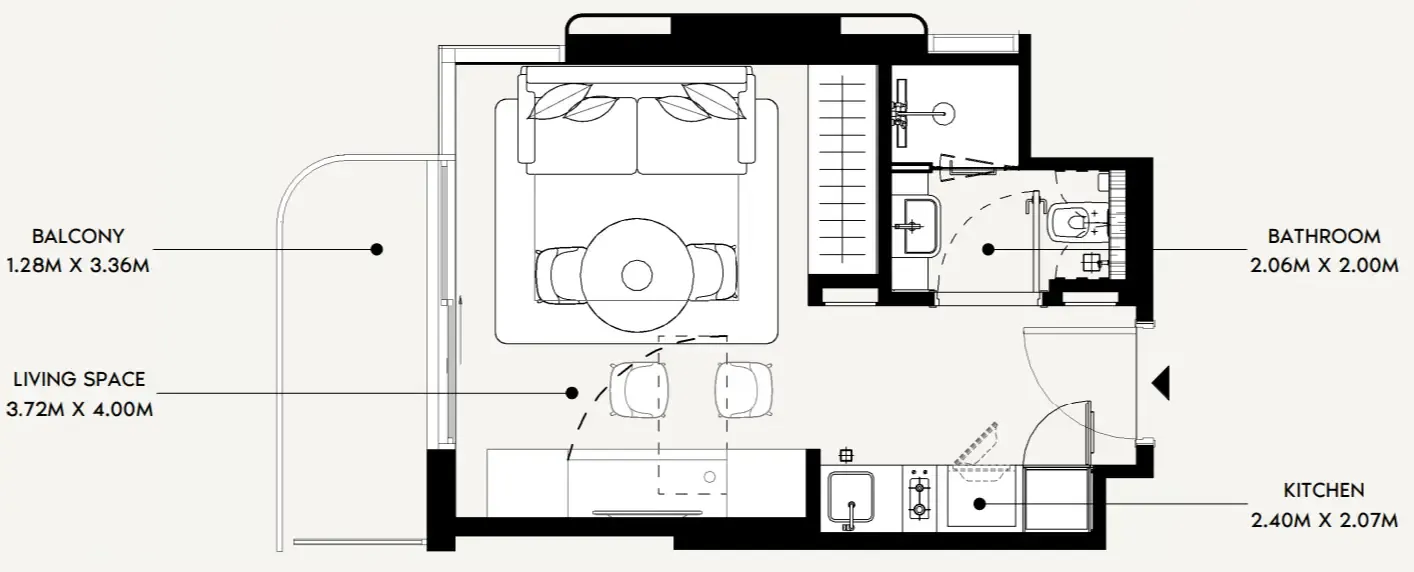 Azizi David Studio floor plan, 328 sqft