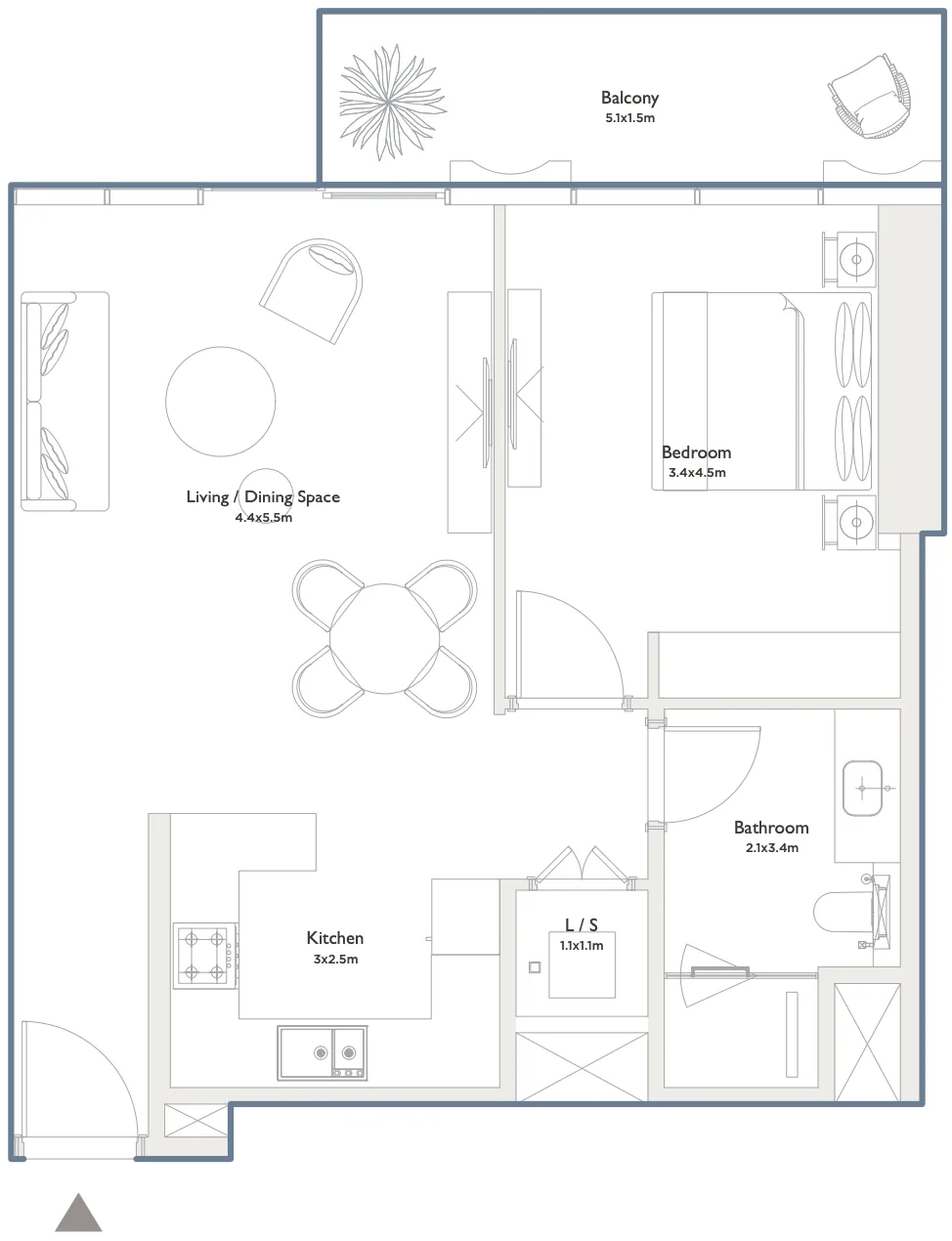 Serenia District West Residence 1 bed floor plan, 853 sqft