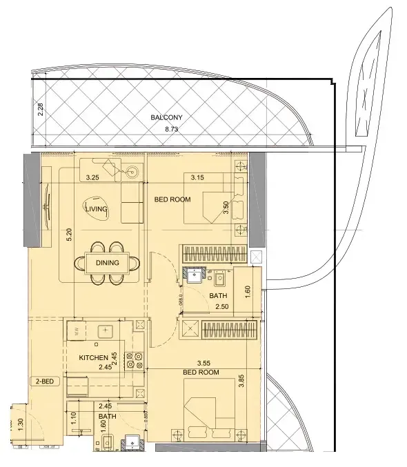 Project Maybach 2 bed floor plan, 992 sqft