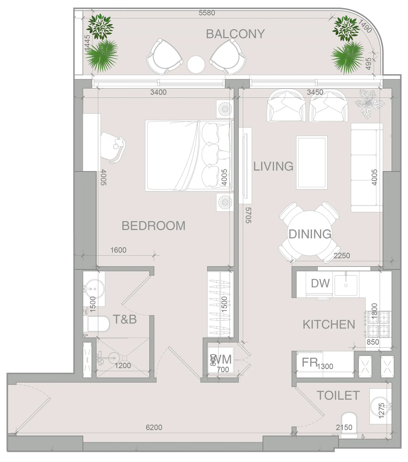 VERDAN1A 4 1 bed floor plan, 770 sqft