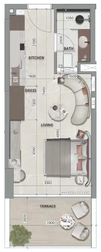 South Lofts Studio floor plan, 361 sqft