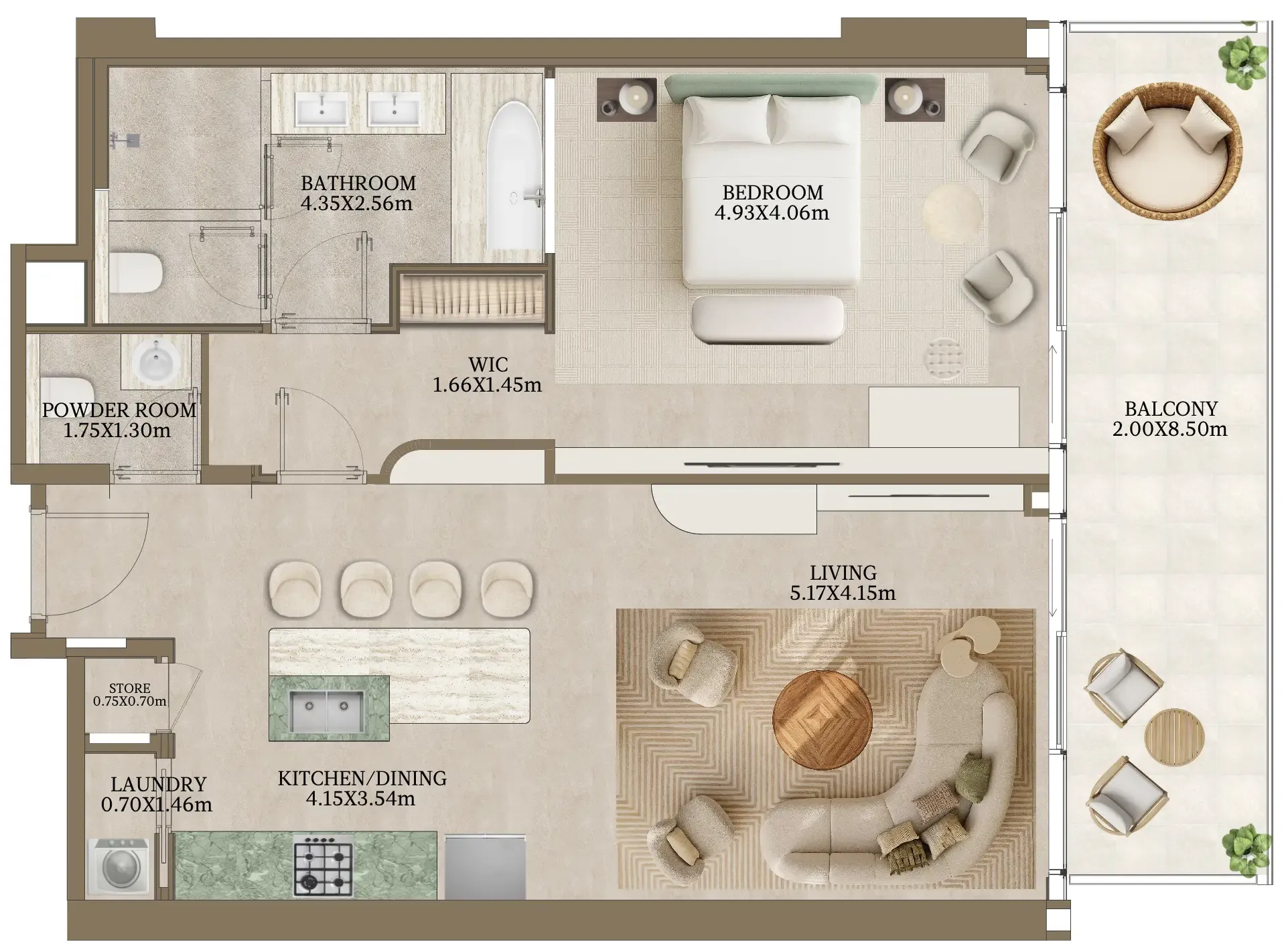 Nasim Al Bahr Residences 1 bed floor plan, 1,105 sqft