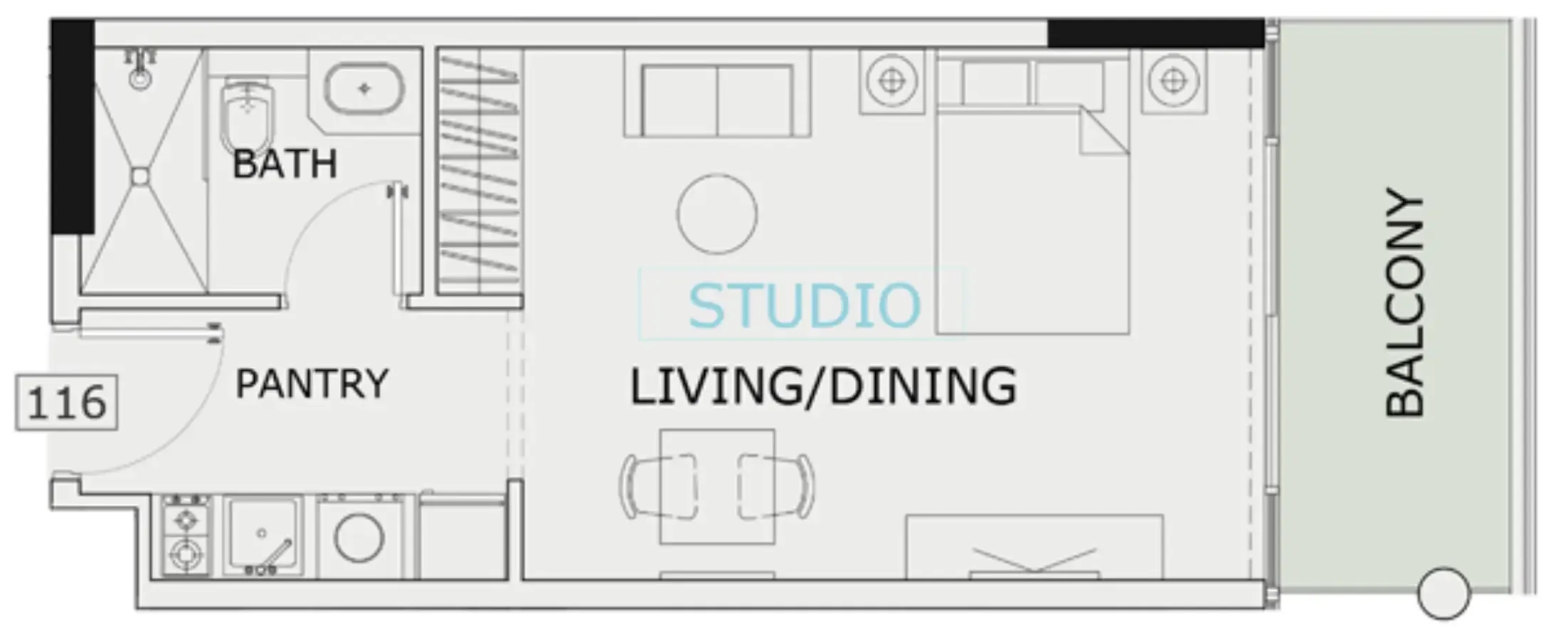 Gardens 2  Studio floor plan, 429 sqft