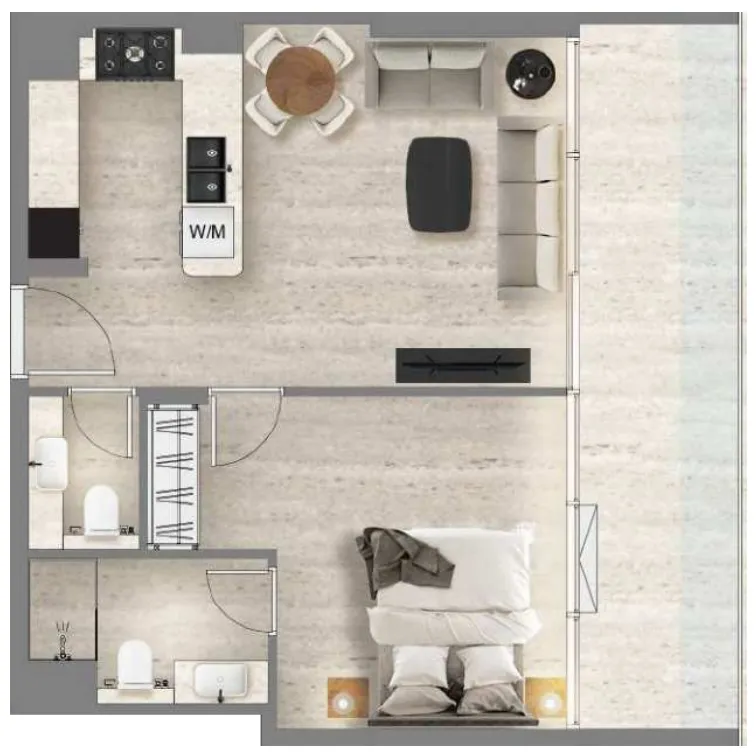 Santorini Residences by Loutraki 1 bed floor plan, 748 sqft