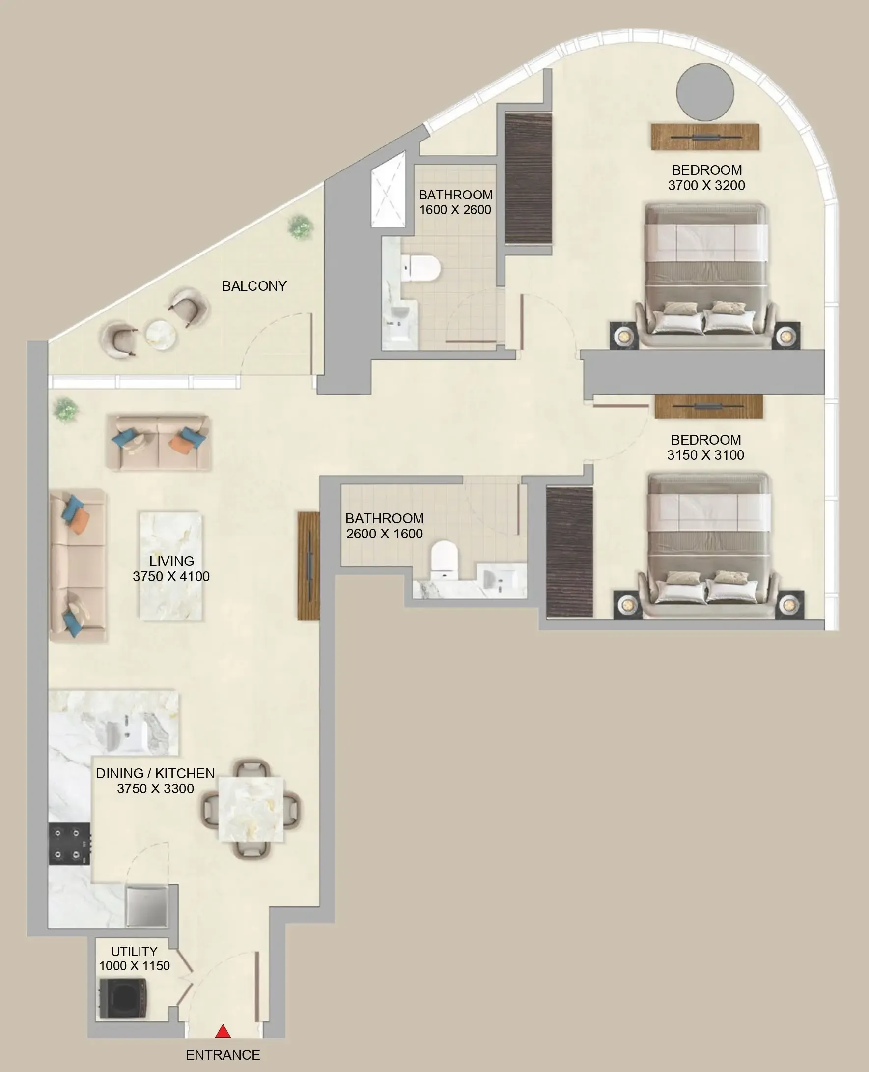 Skyvue Altier 2 bed floor plan, 997 sqft