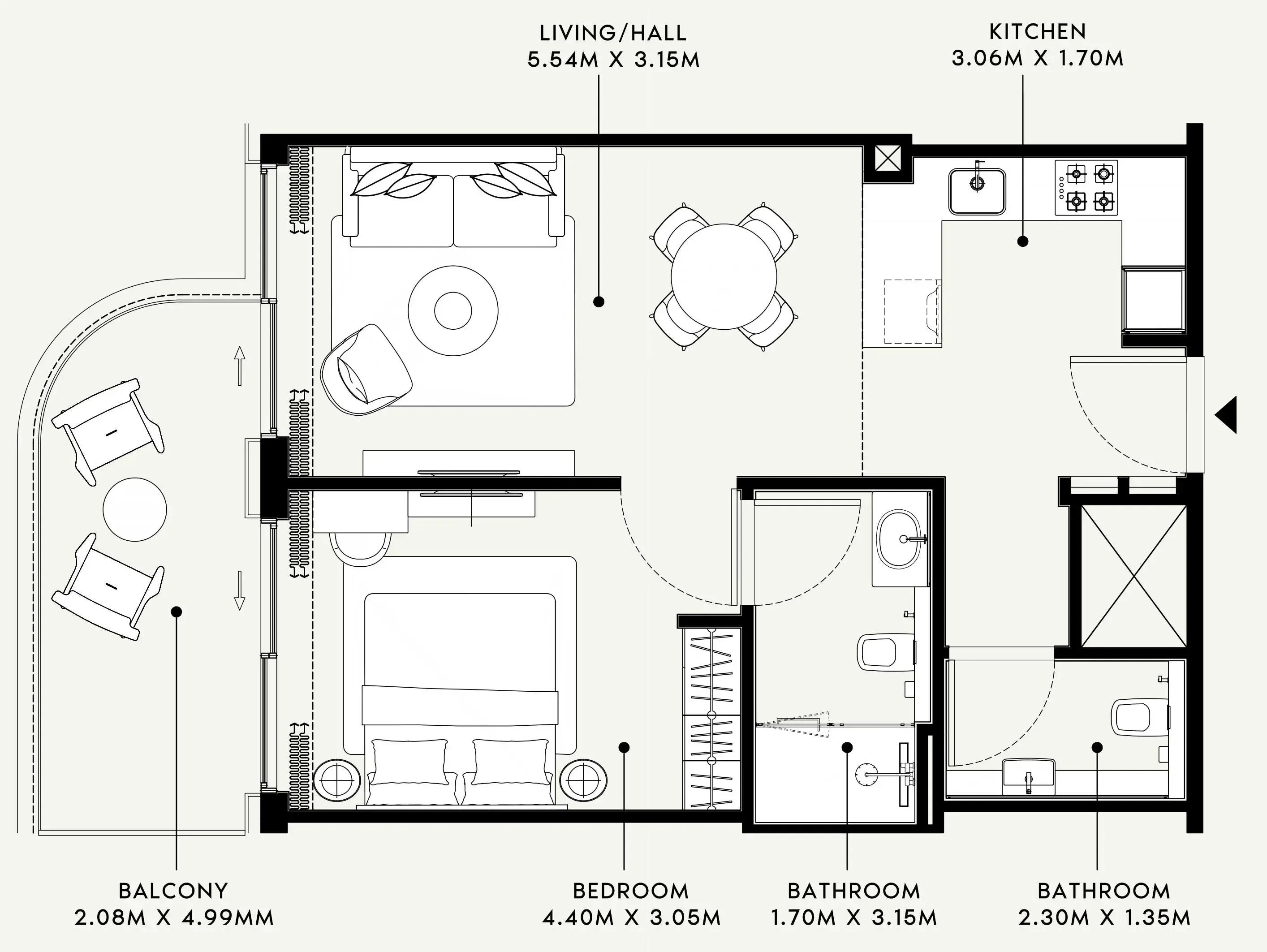 Azizi Venice 1 bed floor plan, 725 sqft