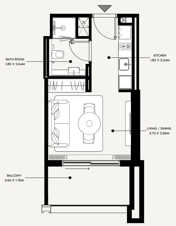 Azizi Venice Studio floor plan, 356 sqft