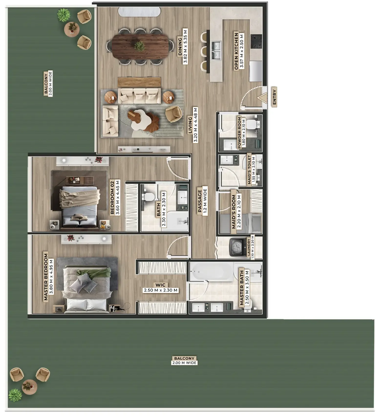 Firoza 2 bed floor plan, 3,124 sqft