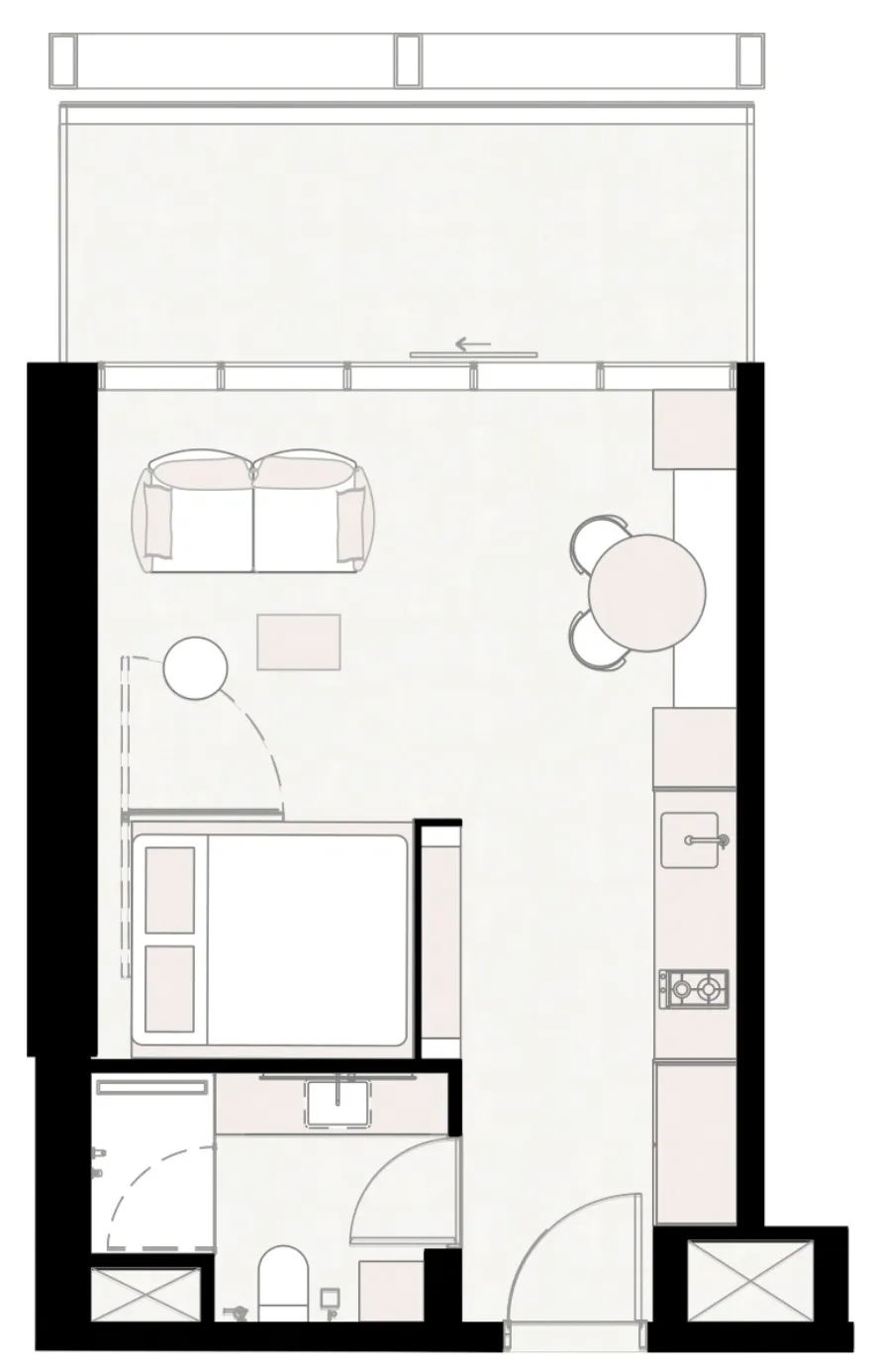 UPSIDE Living Studio floor plan, 470 sqft