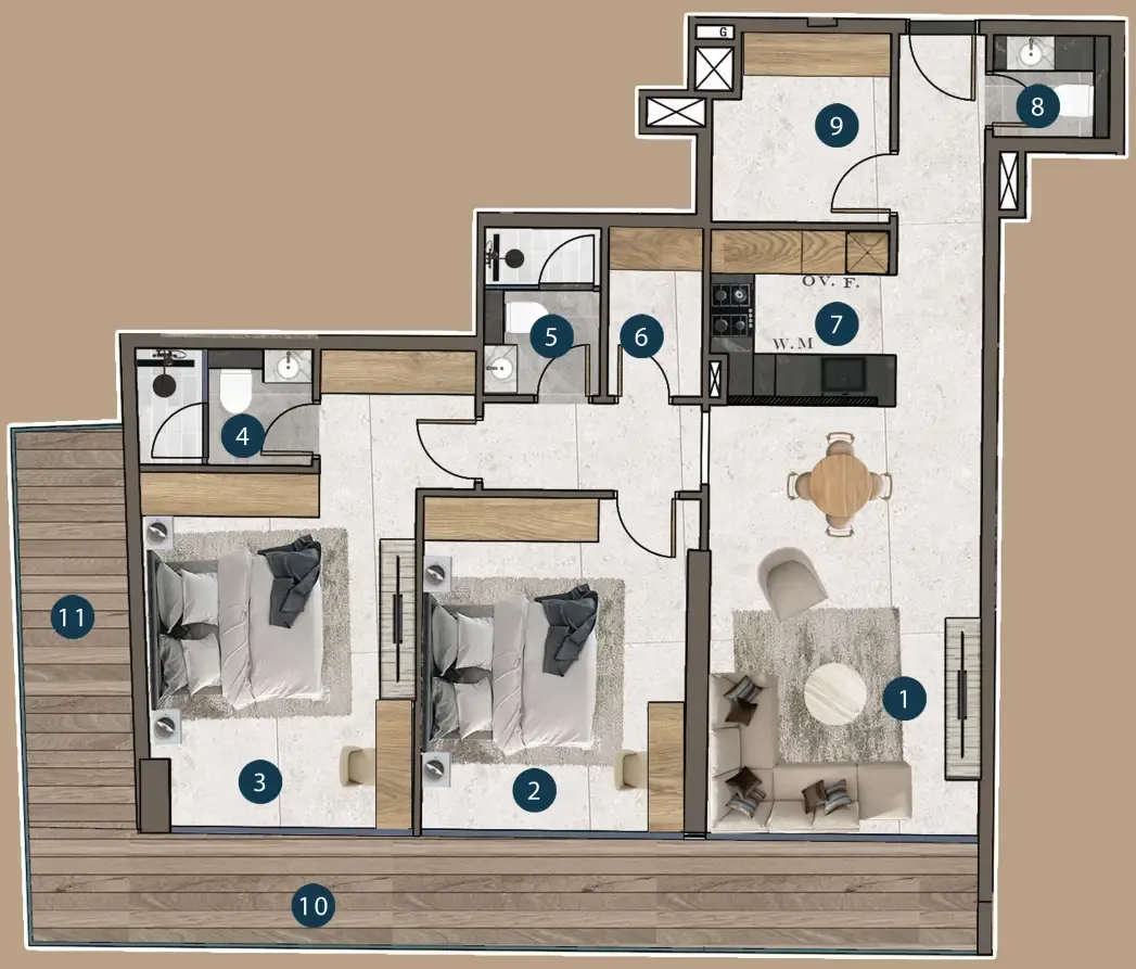 Mi Casa 2 bed floor plan, 1,426 sqft