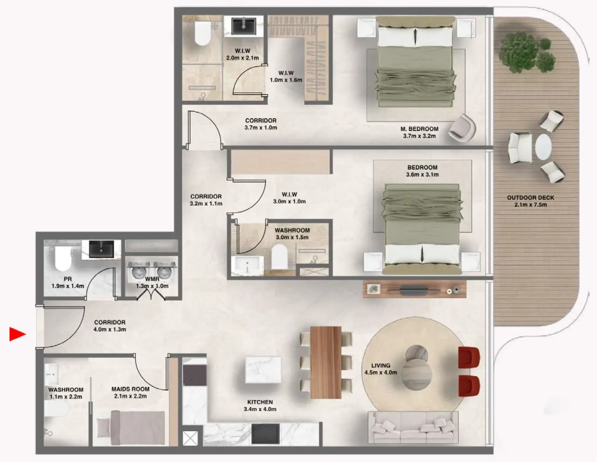 The Tides 2 bed floor plan, 1,254 sqft