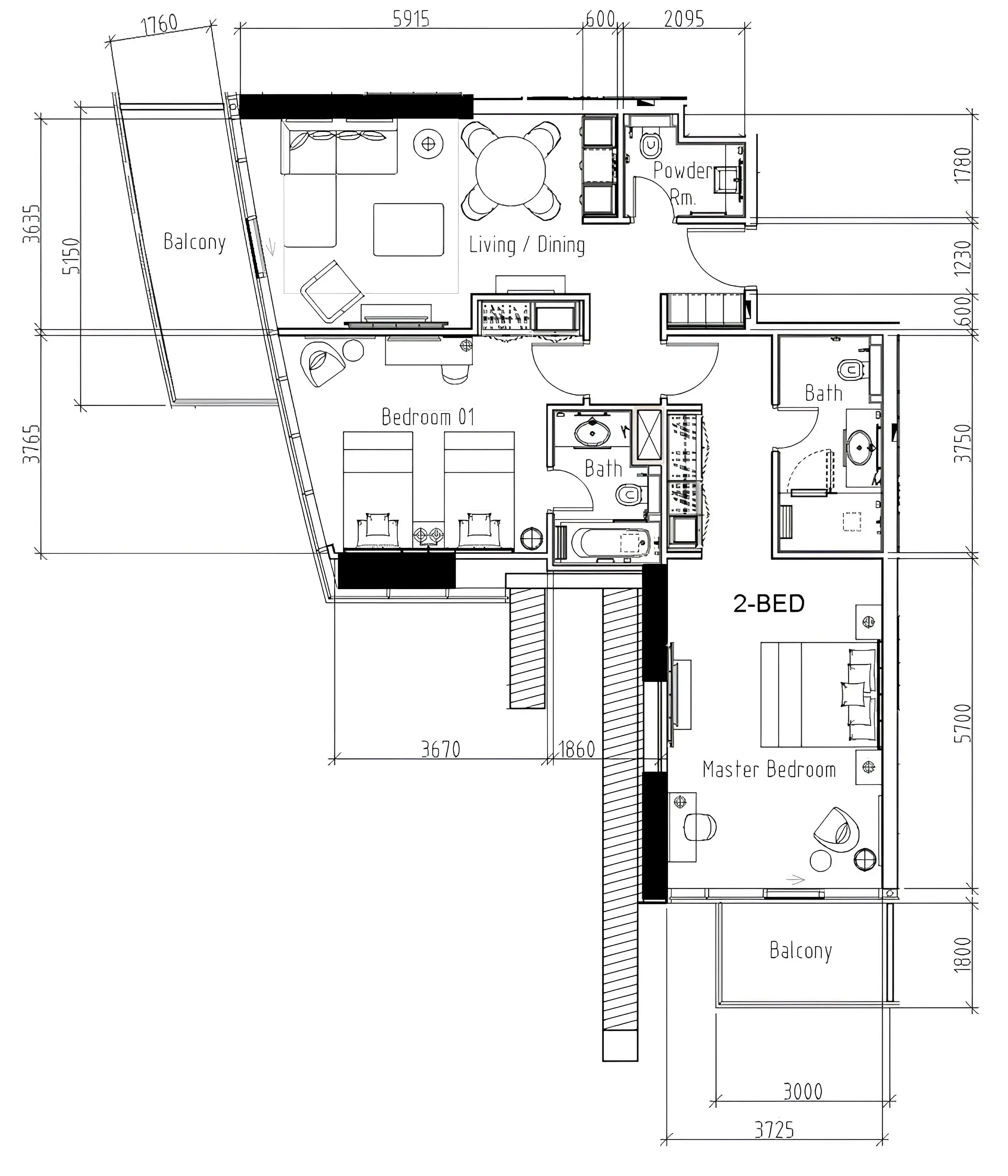 Damac Hills - Artesia 2 bed floor plan, 1,235 sqft