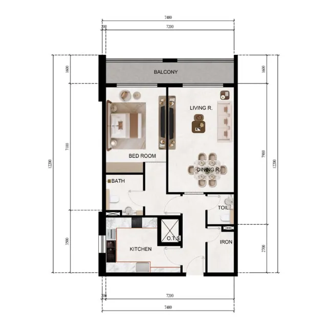 Lily Tower 1 bed floor plan, 922 sqft