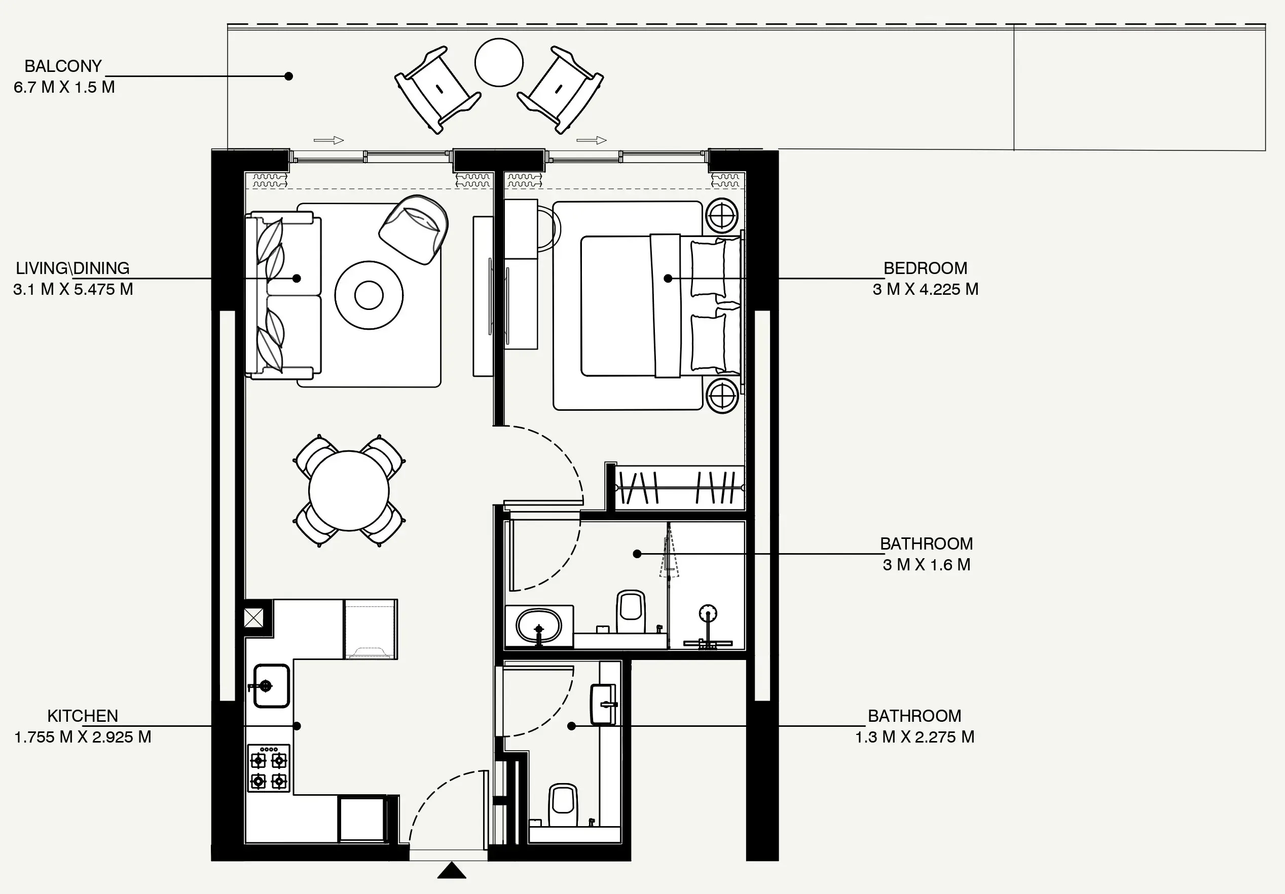 Azizi Venice 1 bed floor plan, 813 sqft